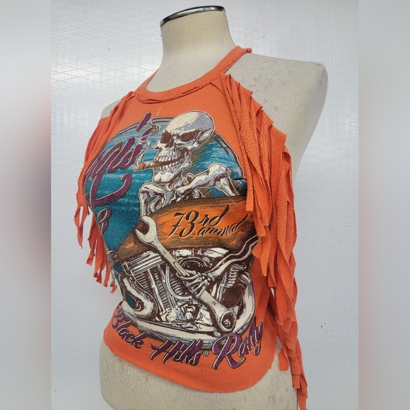 Harley Davidson Sturgis Rally Fringe Halter Top Upcycled - Picture 3 of 7